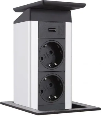 Produktbild von Edelstahl Einbausteckdose PortPush mit USB A, 2-fach Küchensteckdose