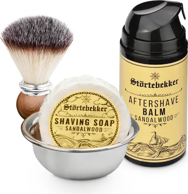 Produktbild von Störtebekker® Rasur Upgrade Set - Mit Rasierpinsel, Rasierschale, Rasierseife (Sandelholz) und After Shave Balm - Geschenkidee Herren Rasierzubehör