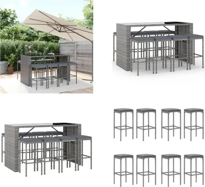 Produktbild von vidaXL 9 tlg. Gartenbar Set mit Kissen Grau Poly Rattan - Gartenbar Set - Gartenbar Sets - Garten Bar Set - Gartenbar