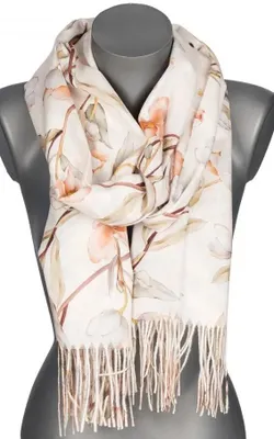 Produktbild von Versoli Damen Schal Blumenmuster Fransen Herbst Winter Ecru