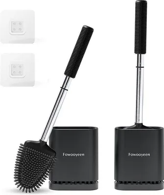 Produktbild von Schwarze Silikon-Toilettenbürste mit Edelstahl-Griff
