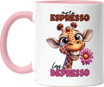 Produktbild von More espresso less depresso Tasse Rosa lustiger Spruch Kaffee Espresso Giraffe