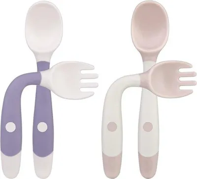 Produktbild von Silikon Babybestek Set mit Löffel und Gabel, ideal für Säuglinge und Kleinkinder beim Lernen essen
