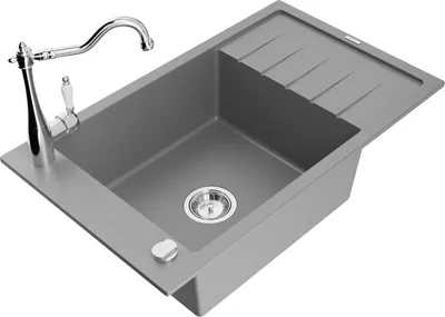 Produktbild von Mexen Elias 1 Becken-Granitspüle mit Abtropffläche und Mischbatterie Carla, Grau - 6511-71-670700-00