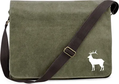 Produktbild von Huuraa Umhängetasche Hirsch Silhouette 14 Liter Military Green Canvas Laptoptasche Geschenkidee