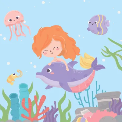 Produktbild von 20 Servietten Mermaid - Meerjungfrau mit Delphin 33x33cm