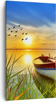 Produktbild von Bild auf Leinwand - Leinwandbild - Boot See Sonnenuntergang Sommer Menschen - 45x80cm - Wand Bild - Wanddeko - Leinwanddruck - Bilder - Kunstdruck - Leinwand bilder - Wandkunst - PA45x80-3053
