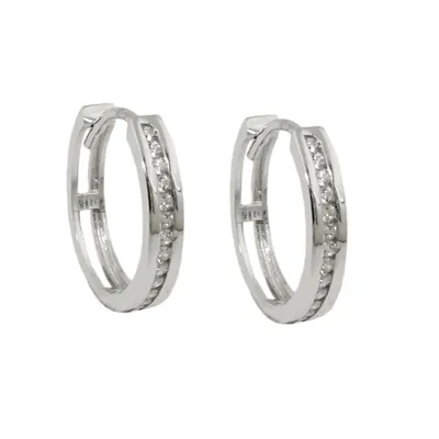 Produktbild von Creole Ohrring 14x3mm Klappscharnier mit Zirkonias 9Kt Weißgold silber 14x3mm