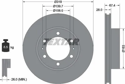 Produktbild von 2x TEXTAR Bremsscheibe 92274903 für TOYOTA HILUX Pick-up (GUN1_) 67 4mm 8 5kg