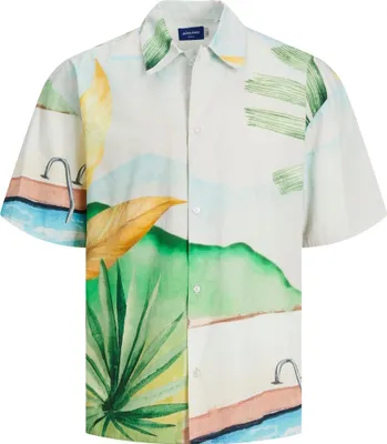 Produktbild von Jack & Jones Hemd Kurzarmhemd LANDSCAPE SHIRT mit Kentkragen, Knopfleiste und All-Over-Print