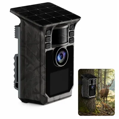 Produktbild von Wildkamera 4K mit Solarpanel, 64 MP, WLAN-App, Infrarot-Nachtsicht bis 20 m, 130° Weitwinkel, Bewegungserkennung