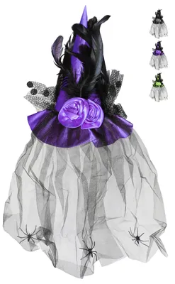 Produktbild von Lila Hexenhut mit Schleier und Haarreif für Damen – Halloween & Walpurgisnacht Kostüm
