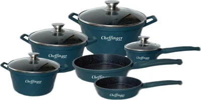 Produktbild von 12-Teilig Kochtopf Set Induktion Kochtöpfe Diamant Topf Induktion Alu Guss Töpfe Deckel Handschuhe Grün