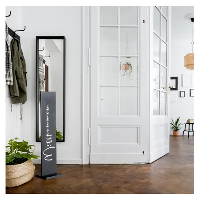 Produktbild von Willkommensschild Dekoaufsteller Willkommen aus Metall 77 cm Säule Gartenschild Haustürdeko Eingangsdeko Metalldeko schwarz Haustür Aufsteller Standschild für Hochzeit, Terasse, Wohnung, Garten