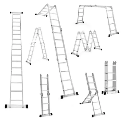 Produktbild von 7-in-1 Aluminiumleiter 4,6 m, Mehrzweckleiter mit einer Tragkraft von 150 kg, Klappleiter Treppenleiter 4x3 Stufen, Multifunktionsleiter klappbar für Innen- und Außenbereich