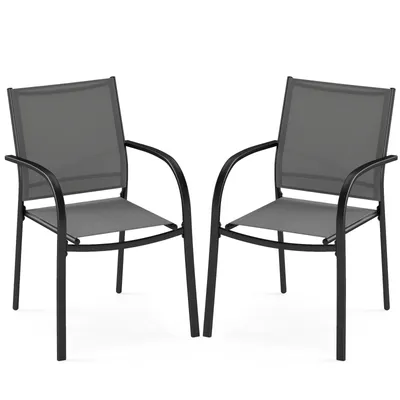 Produktbild von COSTWAY Gartenstühle 2er Set, Stapelstühle stapelbar, Terrassenstühle mit Armlehnen, Balkonstühle bis 150 kg belastbar  61x58x85cm Grau