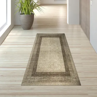 Zdjęcie produktu dla Dywan do salonu w stylu vintage z krótkim włosiem w kolorze beżowo-brązowym rozmiar - 80 x 150 cm