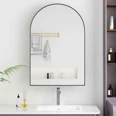 Produktbild von Arched Spiegel Medizinschrank Wandmontage Schwarz Metallrahmen Bad Wohnzimmer Schlafzimmer