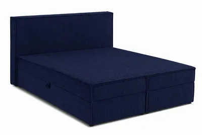 Obrázek produktu pro Kontinentální postel ASTI potažená látkou POSO-Cord, barva modrá, rozměry 140 × 200 x 106 cm. Postel s úložným prostorem a topperem, včetně