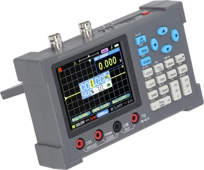 Zdjęcie produktu dla Oscyloskop cyfrowy Garosa 3 w 1, multimetr, generator z ekranem IPS, pasmo 120 MHz, 2-kanałowy oscyloskop cyfrowy, multimetr, wyjście generatora, pełny widok wyświetlacza