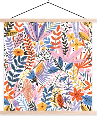 Produktbild von MuchoWow® Textilposter Sommer - Pflanzen - Pastell 60x60 cm mit holzfarbenen Rahmen - Wanddekoration