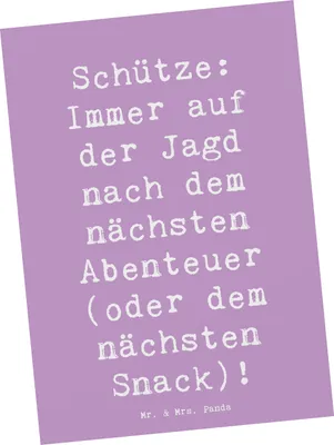 Produktbild von Mr. & Mrs. Panda Grußkarte Spruch Abenteuer Schütze - Lavendeltraum - Geschenk, Ansichtskarte, Schütze-Lebensstil, bildkarte, Horoskop, Geschenke Sternzeichen, Astrologie