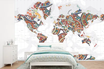 Produktbild von MuchoWow® Fototapete für Wohnzimmer oder Schlafzimmer Wandtapete Vinyl Motivtapete Weltkarte - Dekoration - Farbenfroh - 525x350 cm - Das Hintergrundbild