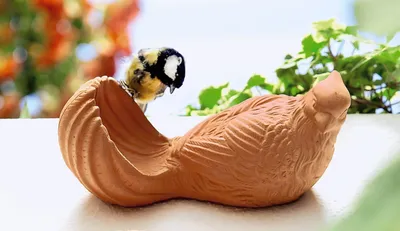 Produktbild von Vogeltränke "Taube" aus Terracotta, Futterstelle, Wassertränke, Wasserschale, Gartendeko für Draußen