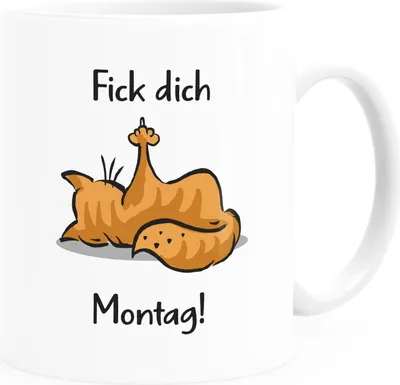 Produktbild von Kaffee-Tasse Spruch Katze Fick Dich! Montag Kein Bock Büro lustige Kaffeebecher Arbeit MoonWorks® Uni-Weiß Keramik-Tasse