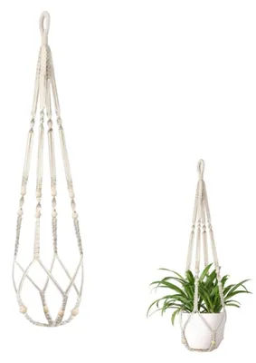 Produktbild von Makramee-Pflanzenhänger für den Innenbereich – Dekorativer Boho-Blumentopfhalter aus Baumwollseil für Wohnzimmer, Schlafzimmer, Balkon und Fenster (1)