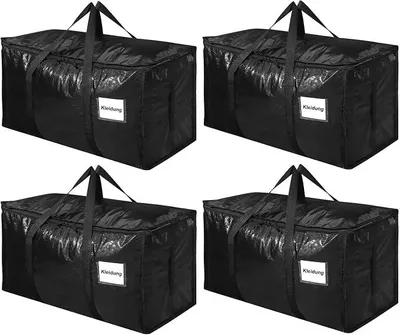 Produktbild von PolkaHome® 4 Stück 90L Aufbewahrungstasche mit Deckel, faltbar, schwarz