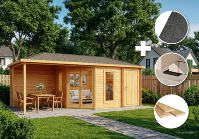 Produktbild von Alpholz Gartenhaus Set Liwa Anbau 728x317cm Imprägn. mit Boden & Dacheind.