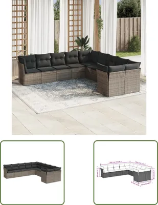 Produktbild von The Living Store 10-tlg. Garten-Sofagarnitur mit Kissen Grau Poly Rattan