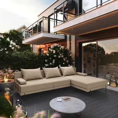 Produktbild von TRADA Gartensofa lounge set Bahama S Beige Gartenmöbel set Wasserabweisend Stoff Rechts L-form