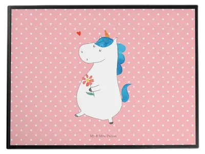 Produktbild von Mr. & Mrs. Panda schreibtischunterlage Einhorn Spaziergang - Rot Pastell - Geschenk, Schwester, Unterlage Schreibtisch, schreibauflage, Blumen, schreibtischunterlagen