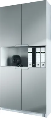 Produktbild von Vladon Büroschrank Logan V2, Germany, Aktenschrank mit 5 Fächern und 4 Türen, Weiß matt/Hellgrau Seidenmatt (82 x 184 x 37 cm)