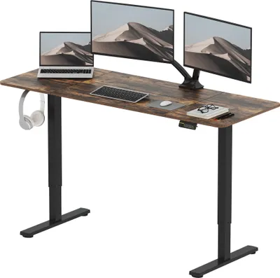 Produktbild von SANODESK Elektrischer Höhenverstellbarer Schreibtisch 160 x 60 cm, Ergonomischer Tischplatte, Steh-Sitz Tisch Computertisch, einfache Montage (braun)
