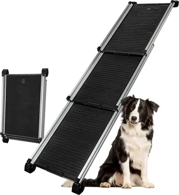 Produktbild von Teleskop Hunderampe für Auto, 158 cm, Ausziehbar, Aluminium, Hunde Rampe, Hundetreppe, SUV, rutschfest 90 kg Belastbarkeit petigi