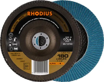 Produktbild von RHODIUS ALPHAline LSZ F2 Fächerschleifscheibe 180 x 22,23 mm K60 10 Stk