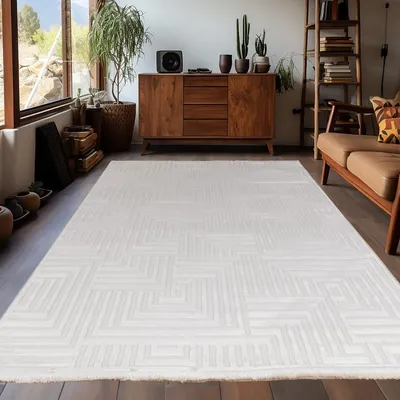 Zdjęcie produktu dla Ayyildiz | Dywan 3D Sahara Ornament - 120 cm x 170 cm - Kremowy - Nowoczesny i Geometryczny