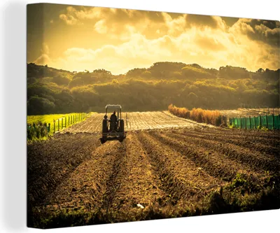 Produktbild von OneMillionCanvasses® - Leinwandbilder - 150x100 cm, Traktor - Bauernhof - Berg, Wandbilder Kunstdruck Wanddekoration
