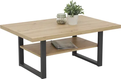Produktbild von Couchtisch Anton - Nachbildung Artisan Eiche - Kufengestell Metall Schwarz - Große Ablage - 105x69x45cm