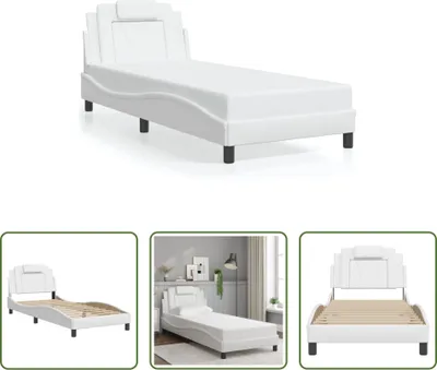 Produktbild von The Living Store Bettgestell mit Kopfteil Weiß 80x200 cm Kunstleder