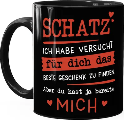 Produktbild von Kaffee-Tasse Schatz ich habe versucht für dich das beste Geschenk zu finden Geschenkidee Liebe Moonworks® schwarz Keramik-Tasse