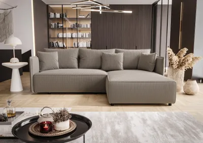 Produktbild von Ecksofa Schlafsofa EVORA Stoff Poso Hellbraun Ottomane Rechts