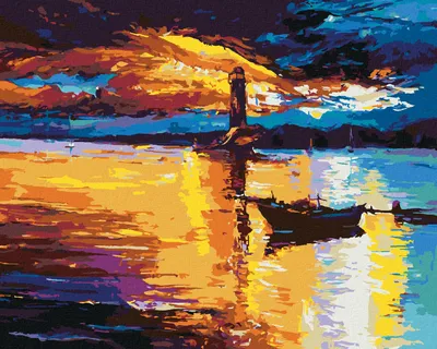 Image de Zuty - Peinture par numéros - COUCHER DE SOLEIL AU-DESSUS DU PHARE, 40 x 50 cm, sans cadre et sans toile tendue