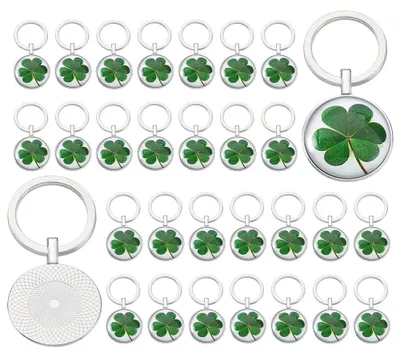 36er Set Kleeblatt Schlüsselanhänger, Glücksbringer mit Glasball