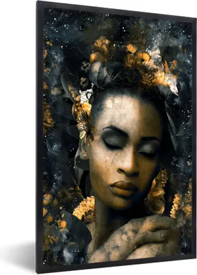 Produktbild von MuchoWow® MuchoWow® Gerahmtes Poster Frauen - Abstrakt - Blumen 20x30 cm - Poster mit zchwarzem Bilderrahmen - Drucken - Bilder Poster im Rahmen
