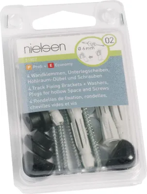 Produktbild von nielsen Wandklammern für Galerieschiene mit Schrauben, Unterlegscheiben und Hohlraumdübeln (4 Stück/Packung)