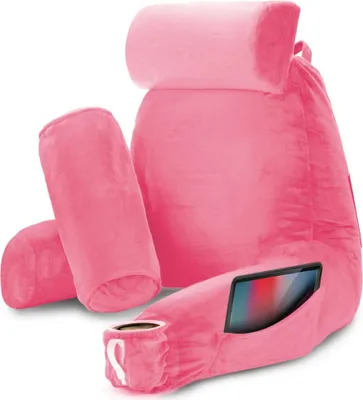 Produktbild von Lesekissen mit Armlehnen, abnehmbarer Kopf-/Nackenstütze & Fußstütze, Linomag®, 2 x Seitentaschen, Rosa, 91,5x75cm